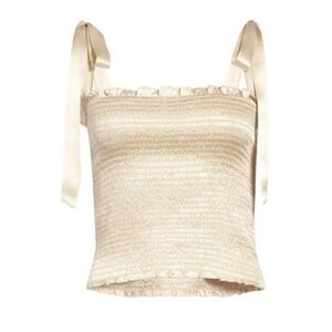 REFORMATION Pina Smocked Tie Shoulder Silk Top Almond Size-Medium $148 SOLD OUT